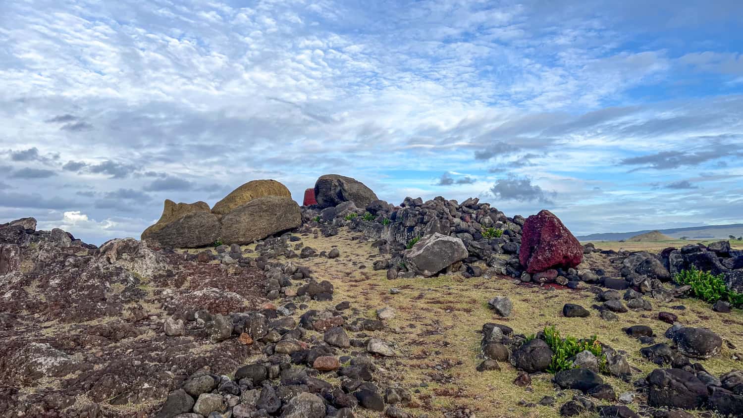 Toppled moai at Ahu One Makihi.