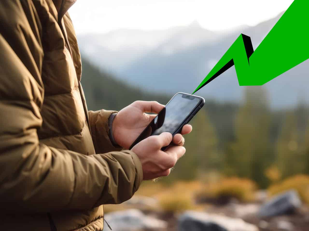 A hiker using their cell phone with Truely eSIM in the mountains.