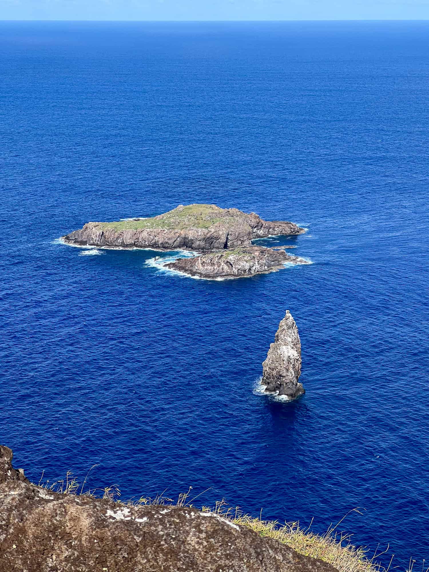 Motu Nui is the largest of the three islets, followed by Motu Iti (middle) and Motu Kao Kao.