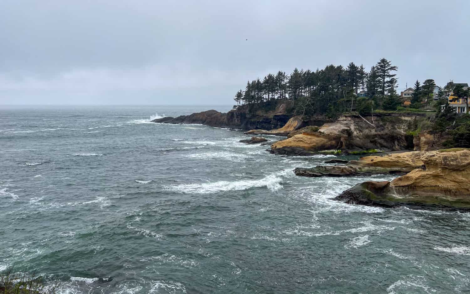 Ocean view from Tidal Raves restaurant in Depoe Bay, Oregon.
