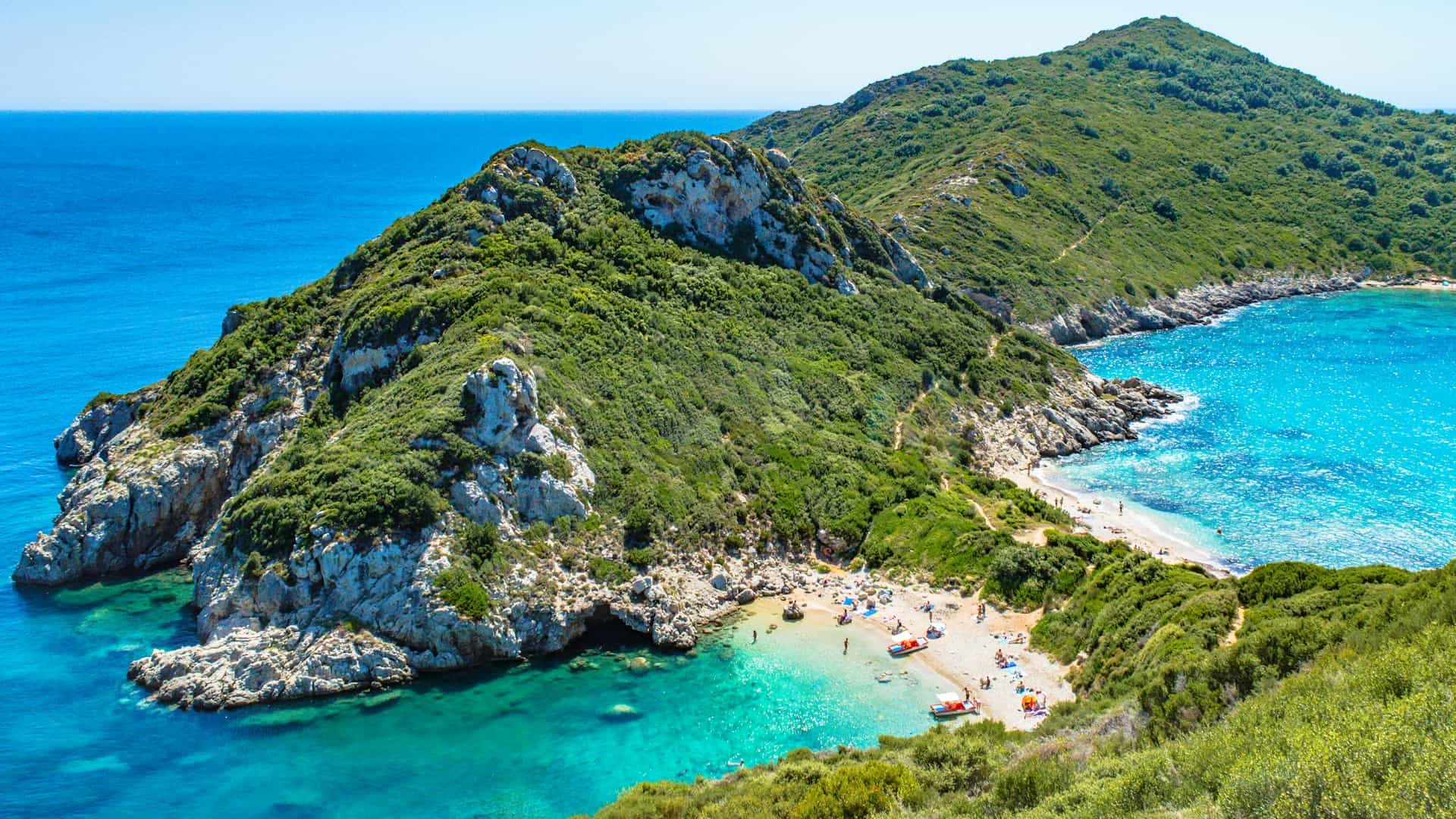 Porto Timoni beach on the island of Corfu in Greece (photo: Chris Karidis, Unsplash).