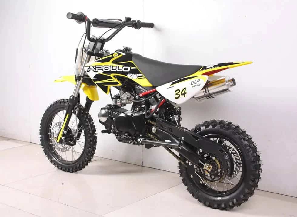 Yellow Apollo youth dirt bike side view (photo: NTX Powersports).