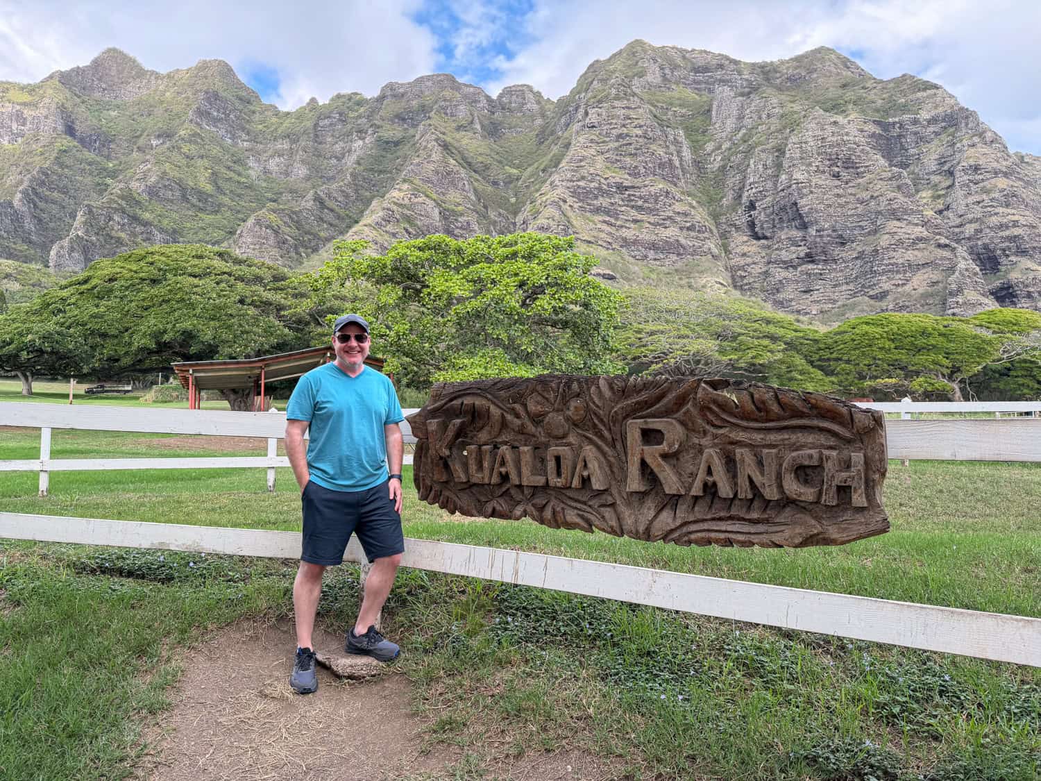 Dave by a Kualoa Ranch sign (photo by Kelly Lemons).