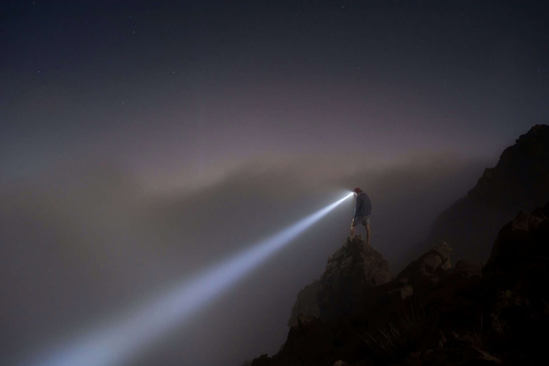 Hiking through fog with a headlamp, a vital small tool (photo: Isaac Davis).