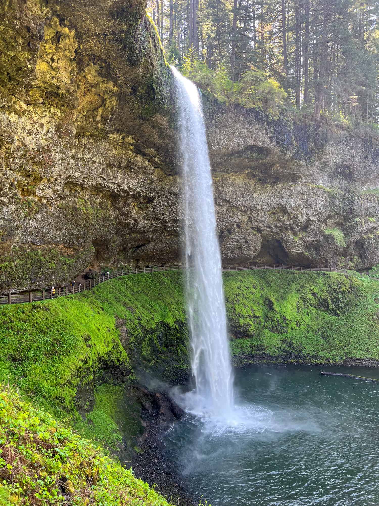 Hikers follow Canyon Trail behind South Falls.