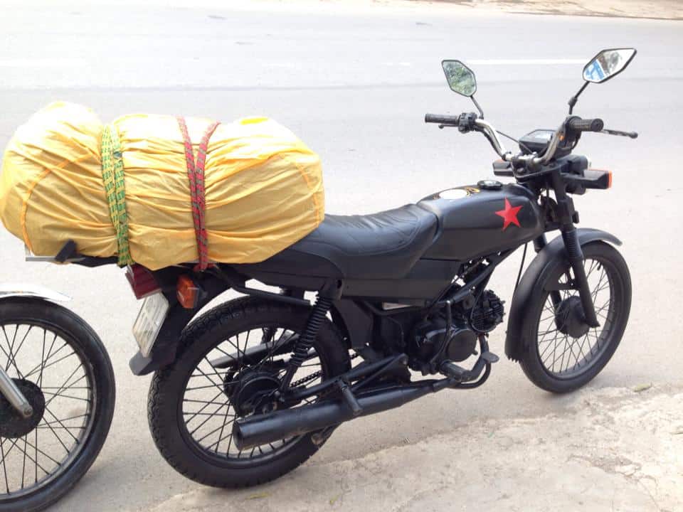 The author's second bike, packed up, ready to ride through Vietnam!