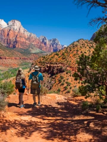 Hikers walking along a scenic trail in Zion National Park