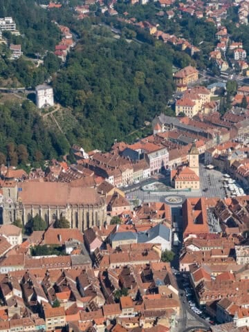 View of historic center of Brasov, Romania from Tampa Mountain