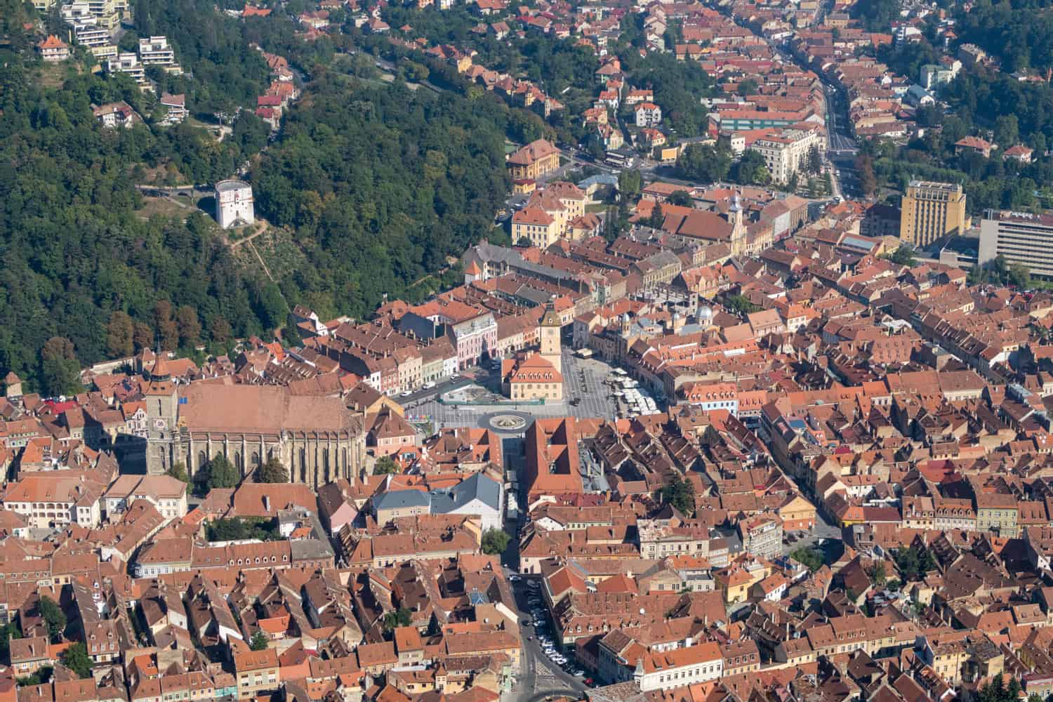 View of Brasov, Romania from Tampa Mountain overlooking the historic old town and surrounding hills