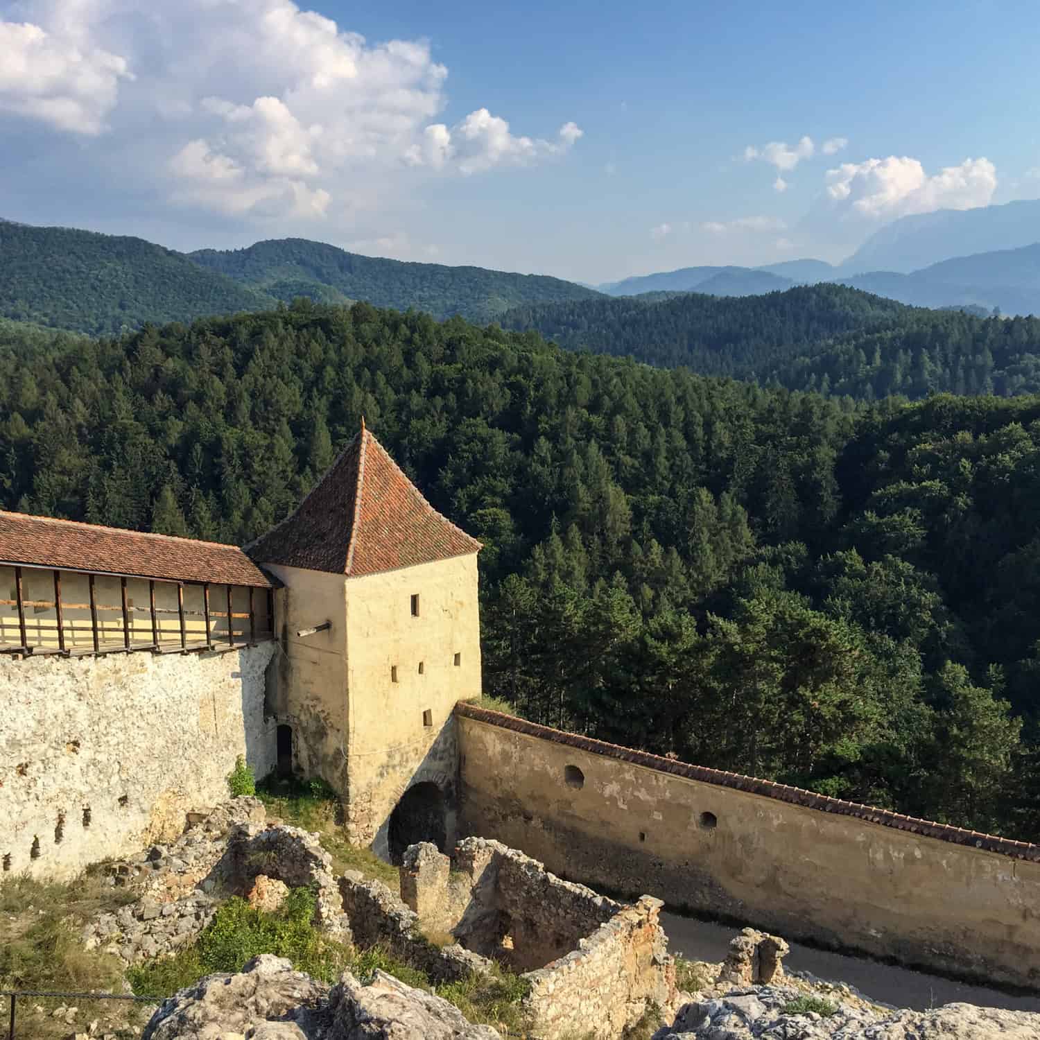 Stone walls and mountain views at Rasnov Fortress