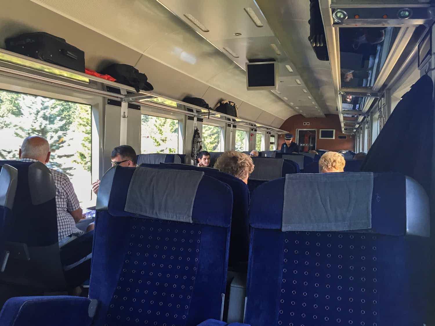 Interior of a train traveling from Bucharest to Brasov in Romania