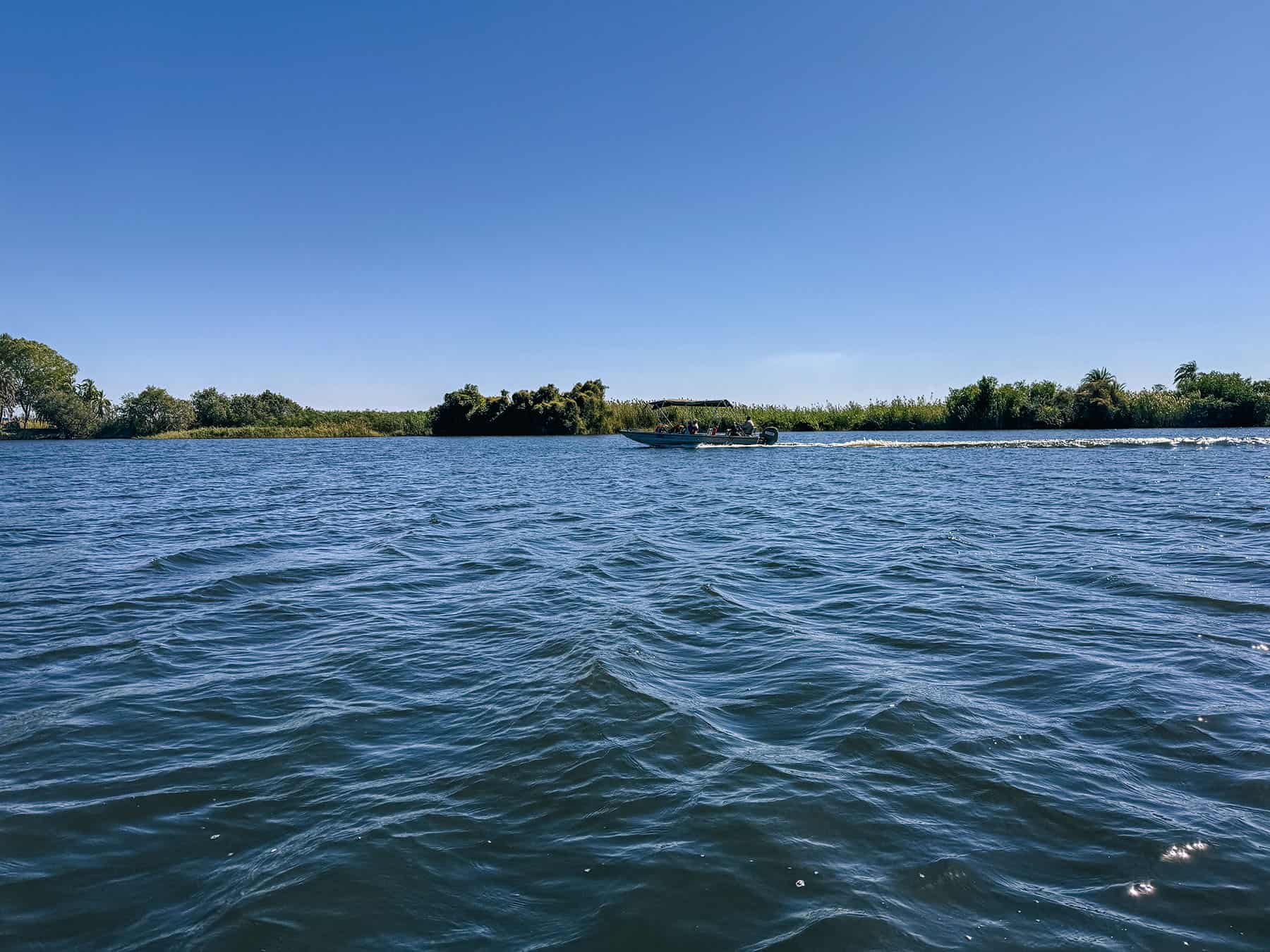 A motorboat on the Chobe River in Botswana