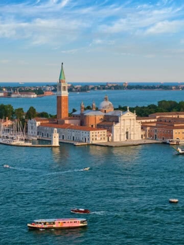 Vaporetto crossing the lagoon near San Giorgio Maggiore in Venice